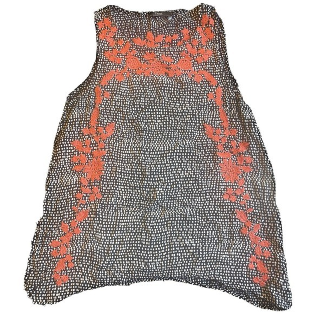 THML Women's Blue and White Polka Dot Blouse with‎ Coral Detail Size SM